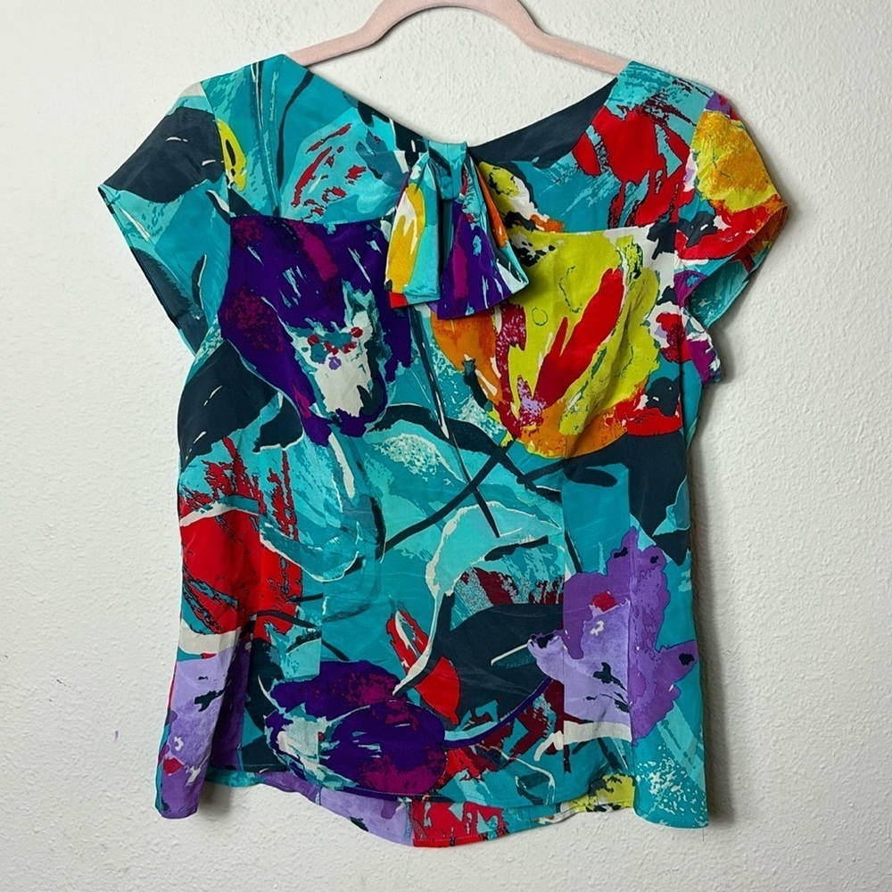 Nanette Lepore 100% silk colorful‎ abstract floral print blouse 10